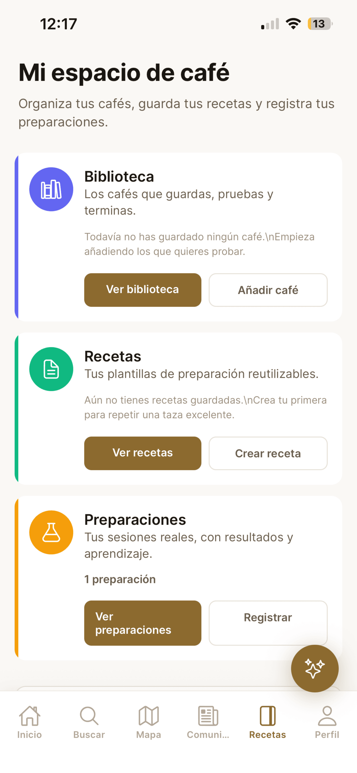 Mi espacio en Atlas Coffee: biblioteca, recetas y preparaciones.